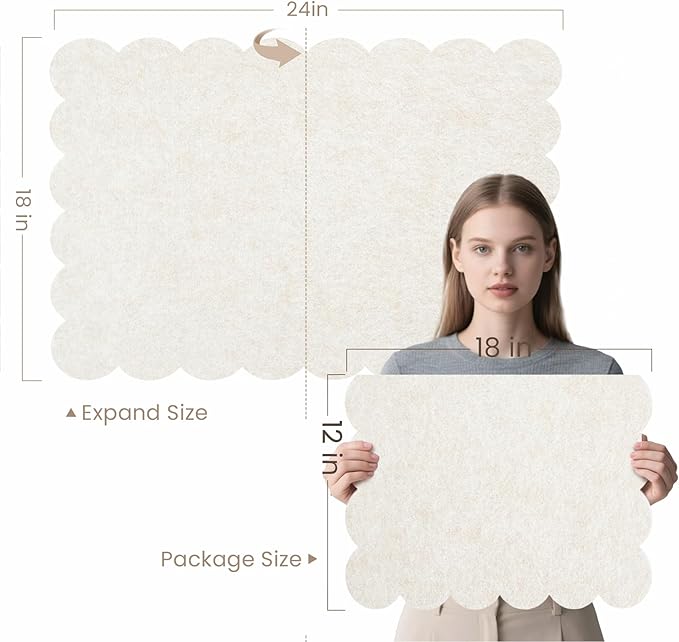 Scalloped Bulletin Board 24x18 inches, Decorative Felt Pin Board for Wall | Cute Cork Board Alternative with Push Pins, Foldable Display Vision Board for Photos, Notes & Reminders