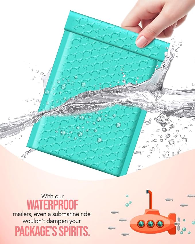 GSSUSA Teal Bubble Mailers 10.5x16" 500 Pack Padded Envelopes Self Seal | 10.5x15" Usable Size, Shipping Bags for Clothes Magazines, Strong Adhesion, Tear Proof Waterproof, Small Business Supplies