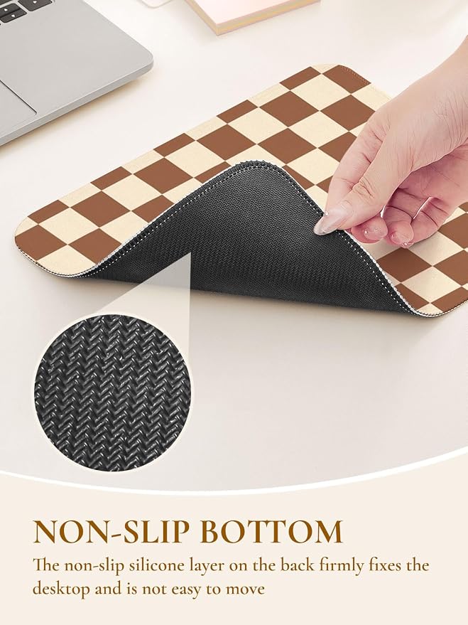 Cute Brown Mouse Pad,Retro Checkered Pattern Mousepad,Square Aesthetic Plaid Waterproof Grid Mouse Mat Design, Non-Slip Rubber Base Computer Funny Boho Small Mouse Pads, Desk Accessories