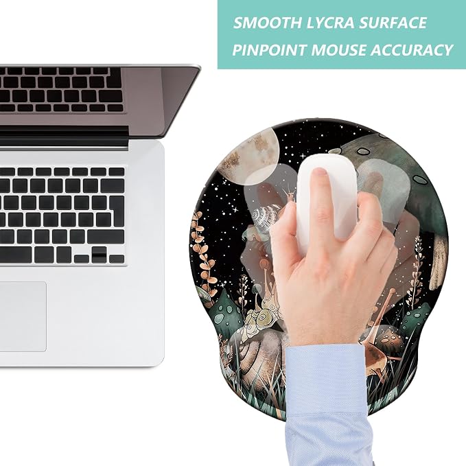 Mouse Pad with Wrist Support, Ergonomic Mouse Pad with Memory Foam Wrist Rest Cushion, Non-Slip Rubber Base Gaming Mice Pad for Home Office Computer Laptop, Snail