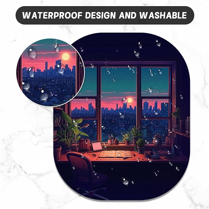 Small Mouse Pad, 6 x 7 Inch, Oval Mini Mouse Pad with Non-Slip Rubber Base for Laptop Wireless Mouse Keyboard Tray Mousepad, Window View