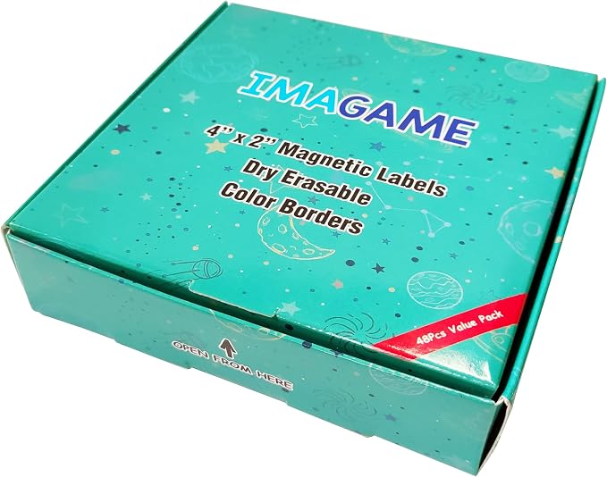 Magnetic Dry Erase Labels, 2" x 4", 48 Pack | Blank with Color Borders, Reusable Magnetic Name Tags, For Home, Office, Classroom