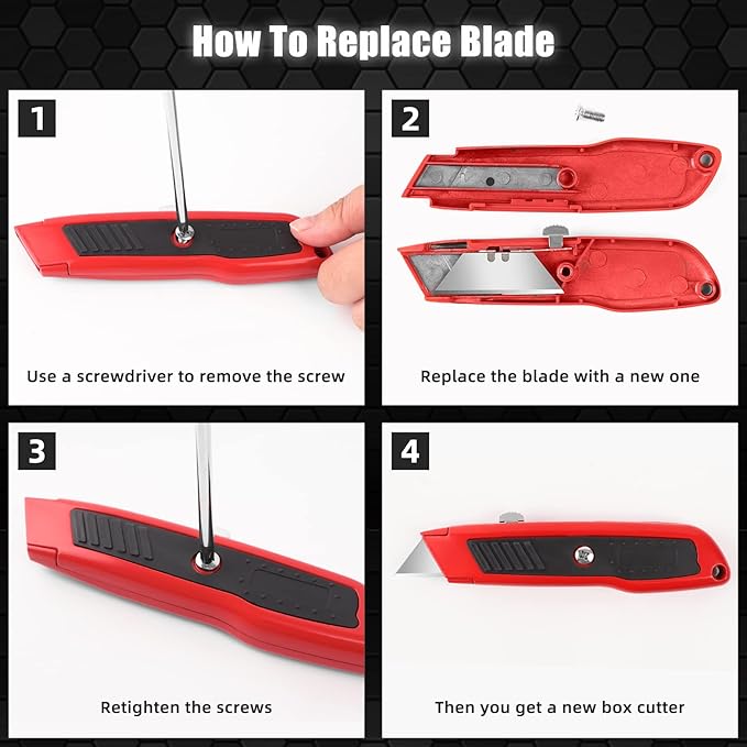 DIYSELF 2 Pack Box Cutter Retractable, Box Opener Tool Exacto Knife, Razor Knife Blade, Aluminum Alloy and Non-slip Rubber Handle, Heavy Duty Utility Knife for Carton, Cardboard and Box (Red)