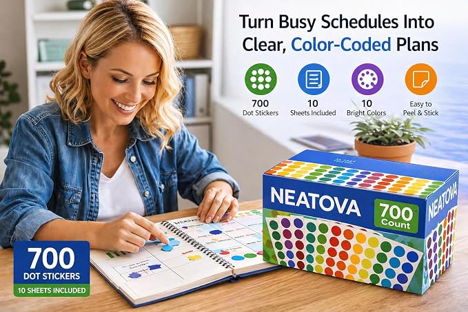 700 PCS Colored Dot Stickers, 3/4 Inch Round Color Coding Labels, Multi-Pack Circle Stickers for Classroom, Office Organization, Pricing, Inventory, Kids Crafts & Labeling Supplies