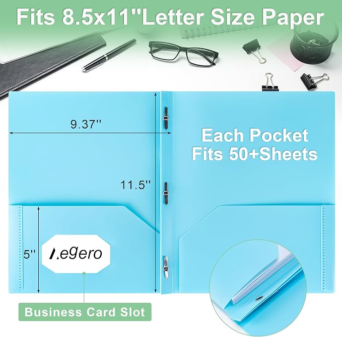Folders with Pockets and Prong with Fasteners (6 Pack, Purple Pink) | Durable Plastic Pocket Folders with Prongs,Tear Resistant,2 Pocket 3 Prong Folders for Schoolwork & Office,Letter Size