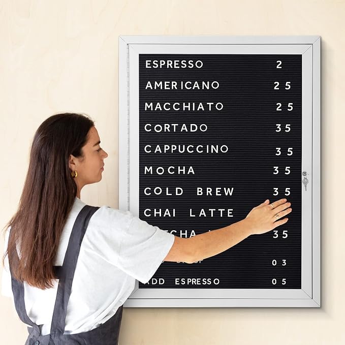 SWANCROWN 36x24 in Outdoor Bulletin Board, Enclosed Letterboard Felt Board | Weatherproof, Tamperproof, Silver Aluminum Frame, with Changeable Letters, Large Message Center for Wall Office Business