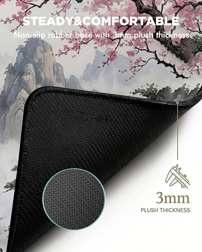 Mouse Pad, Desk Mat, 31.5x11.8in Large Mousepad, Peach Pavilion | Desk Pad with Stitched Edge & Rubber Non-Slip Bottom, Gaming Mouse Pad, Extended Mousepad for Home, Office