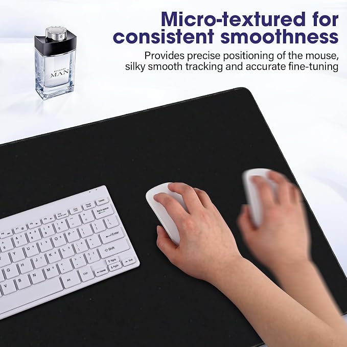 Large Extended Mouse Pad with Stitched Edges 35.4"x15.7" - Waterproof Desk Mat, Non-Slip Rubber Base for All-Desk Coverage, Perfect for Gaming Office Home, Black