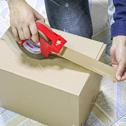 Brown Packing Tape with Dispenser, 2.4 mil, 1.88 inch x 110 Yards 6 Rolls, Ultra Strong, Refill Industrial Shipping Box Packaging Tape for Moving, Office, & Storage