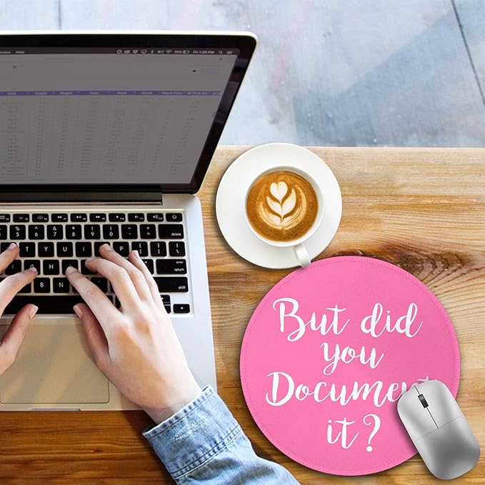 Funny Work Mouse Pad, Small Round Mouse Pads for Desk, Cute Mini Travel Mousepad for Wireless Computer Laptop, Office Desk Accessories, But Did You Document It, 8.6 x 8.6 inch