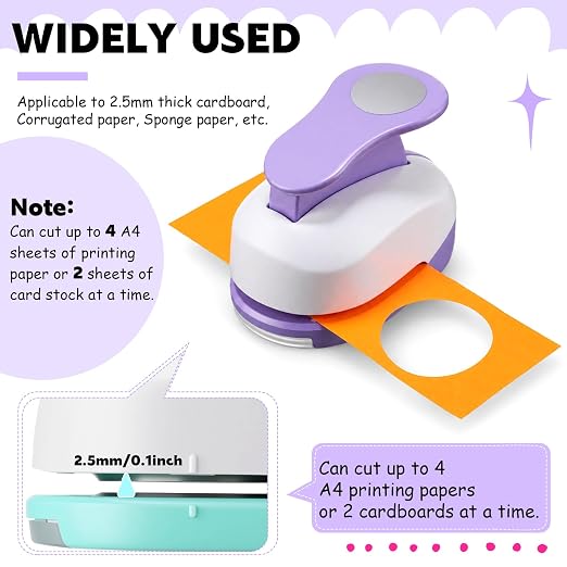 CHENGU 6 Pcs Circle Punch Set 3in/2in/1.5in/1in/0.6in/0.3in Scrapbook Hole Punchers Crafting with 10 Sticker Paper Round Cutter Scrapbook for Office Supplies DIY Albums Photos (Purple)