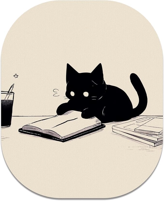 Small Mouse Pad, 6 x 7 Inch, Oval Mini Mouse Pad with Non-Slip Rubber Base for Laptop Wireless Mouse Keyboard Tray Mousepad, Reading Cat