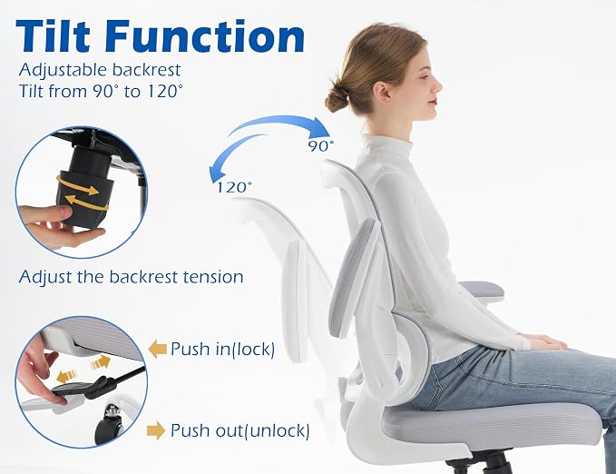 TRALT Ergonomic Office Chair Desk Chair with Adjustable Lumbar Support | Desk Chair Comfy with Flip-up Armrests Ergonomic Chair - Mesh Computer Chairs for Adults, 330lbs, PU Leather (Grey, 1)
