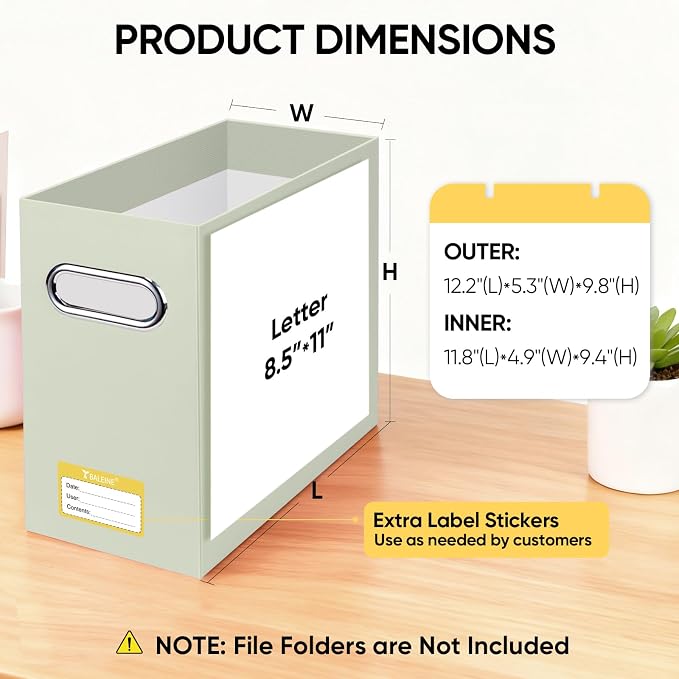 BALEINE File Organizer Box, Cardboard File Folder Organizer with Handle for Letter Size, Portable Collapsible Hanging Filing Box for Home Office Document Storage (4 Pack, Beige)