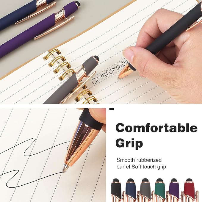 6 Pack Ballpoint Pen 2-in-1 Pen with Stylus tip, 1.0 mm Black Ink | Metal Stylus Pen for Touch Screens