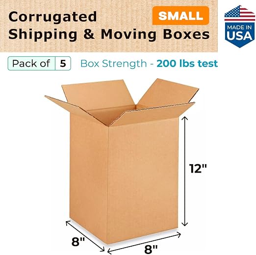 Small Moving & Shipping Boxes 8"L x 8"W x 12"H (25-Pack) - Extra Strength 200 lb vs Regular - Corrugated Durable Packing Boxes - Small Box for Moving - Corrugated Cardboard Box by IDL Packaging | Extra Strength 200 lb vs Regular - Corrugated Durable Pa...