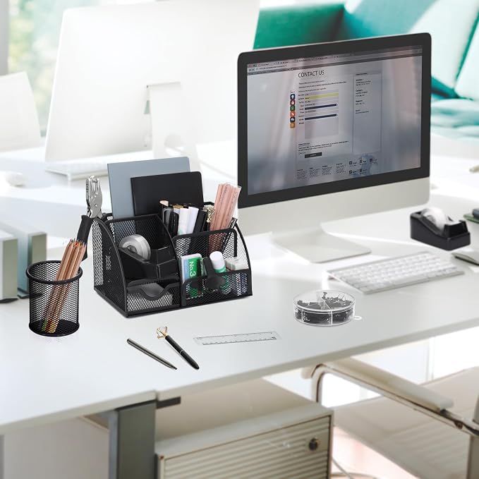13-in-1 Office Desk Organizer Set for Back to School Supplies Accessories | Organizer Set with Stapler and Tape Dispenser, Pen Holder, Scissors, Ruler, Hole Punch, 2 Pens & More Desk Supplies