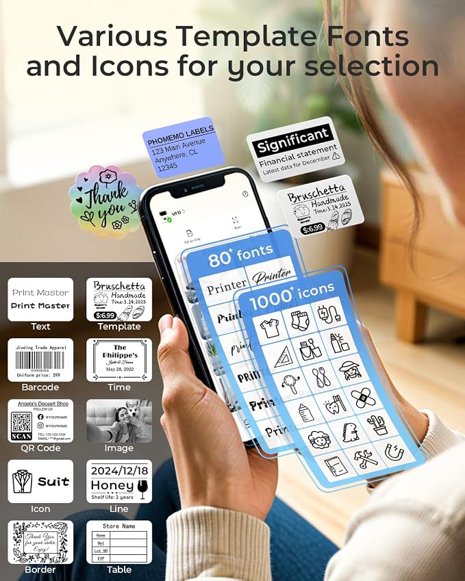 Phomemo M110 Label Maker with 3 Tapes, Bluetooth Portable Thermal Printer | APP with 6000+ Templates, 2 Inch Label Printer Easy to Use for Small Business, Home, School, Office, Organization, Black