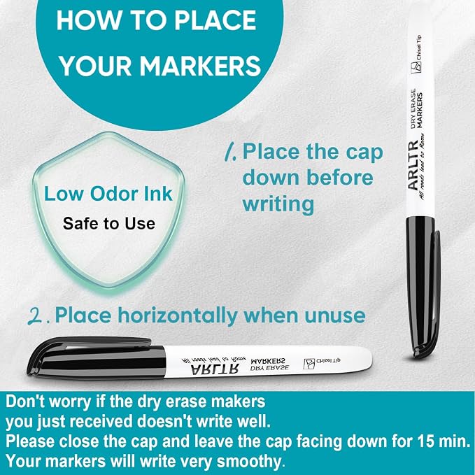 ARLTR Dry Erase Markers Bulk, 108 Count, Black, Chisel Tip | Low Odor Whiteboard Markers for Office Home