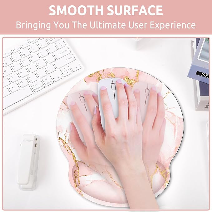 Ergonomic Mouse Pad with Wrist Rest, Small Mousepad with Non-Slip Rubber Base and Smooth Surface, Pink Mouse Pads for Desk, Office Desk Accessories