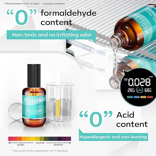 modelones Nail Primer, 15 ml Acid Free No Lift Bond Primer, Hema-Free Bonder for Gel Polish Nail Supplies Set
