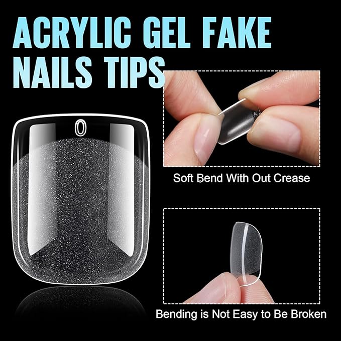 TOMICCA 360Pcs Extra Short Square Nail Tips, Half Matte Acrylic Gel Nail Tips, Full Cover Pre Shaped 12 Sizes Fake Nails for Beginner and Professional DIY Nail Salon