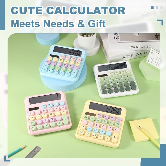 PATIKIL Cute Calculator, Desk Calculator Basic Big Button 12 Digit Large Display Mechanical AAA Battery Solar Power for Office Supplies Girl Female Woman Gift, Beige