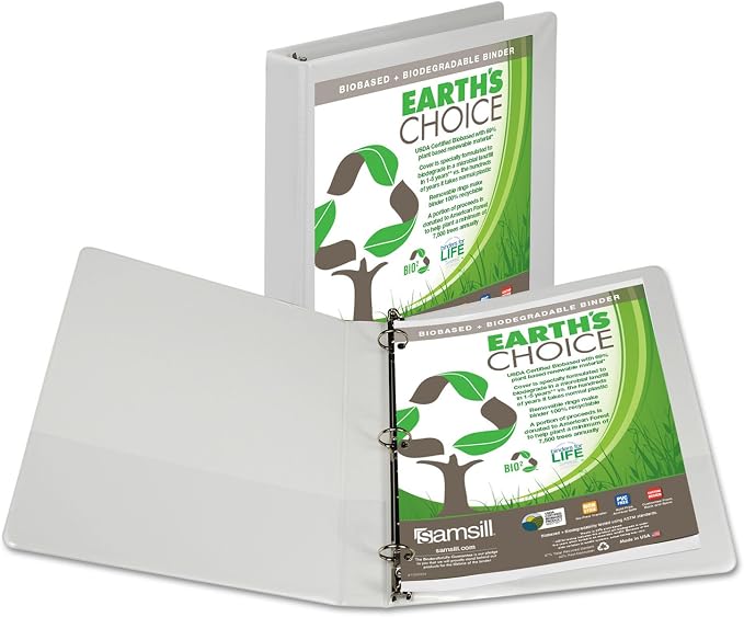 Samsill Plant-Based 1 Inch Durable Round Ring, View Binder, Eco-Friendly, USDA Certified Biobased, Single, White
