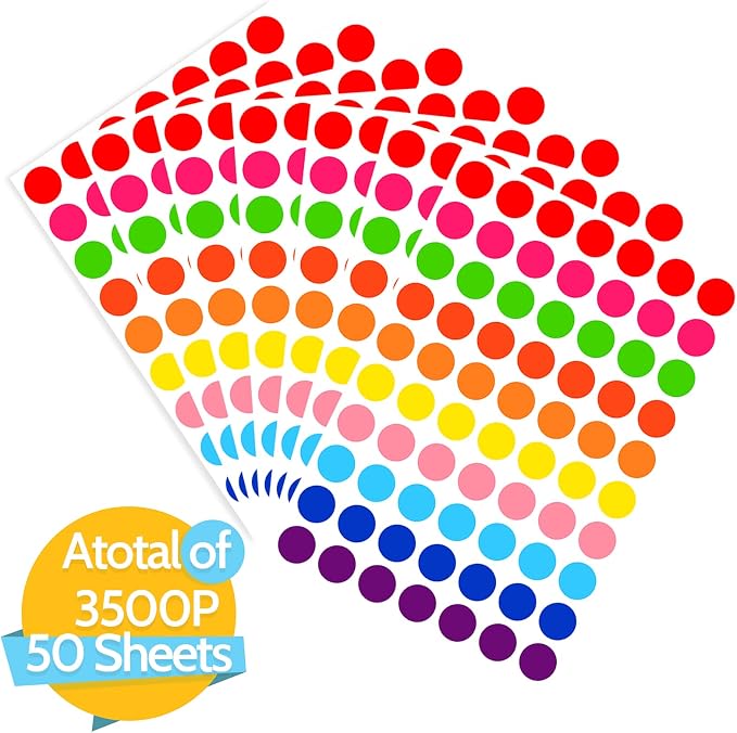 3500 Pieces Dot Stickers, 3/4 inch Color Coding Labels, 10 Color Circle Price Stickers for Office Classroom Student