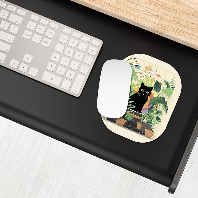 Small Mouse Pad, 6 x 7 Inch, Oval Mini Mouse Pad with Non-Slip Rubber Base for Laptop Wireless Mouse Keyboard Tray Mousepad, Cat on Flowerpot