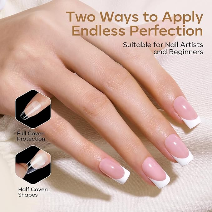 modelones Short Square Nail Tips, 360pcs Pre-etched Clear Fake Nails Press On Full Cover Half Matte 15 Sizes Acrylic Gel Tips for Extension Salon