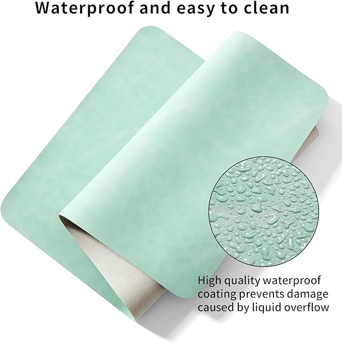 Desk Pad Soft PU Leather Large Mouse Pad Laptop Computer Desk Mat Table Blotter Flat Smooth Waterproof Non-Slip Desktop Protector Write Pad for Office and Home (Light Green, 60x35cm)