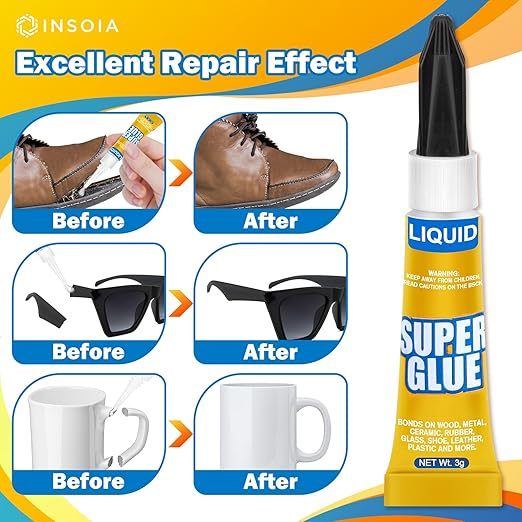 Super Glue Liquid Clear, 48 X 3g All Purpose Strong Adhesive Ca Glue Cyanoacrylate Quick Dry Instant Glue for Plastic, Metal, Ceramic, Shoe, Wood, Leather, Model, Rhinestone, Jewelry and DIY Crafts