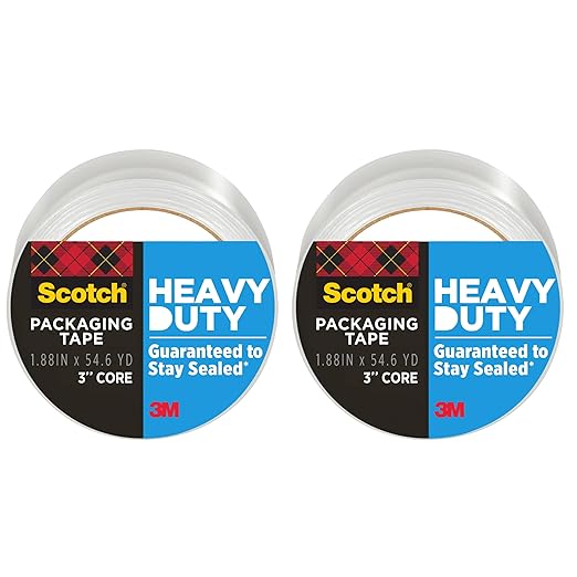 Scotch Heavy Duty Shipping Packaging Tape 3850, Clear, 1.88 in x 54.6 yd (48 mm x 50 m), 2 Pack (2 Rolls), 3.0 Mil Box Sealing Tape