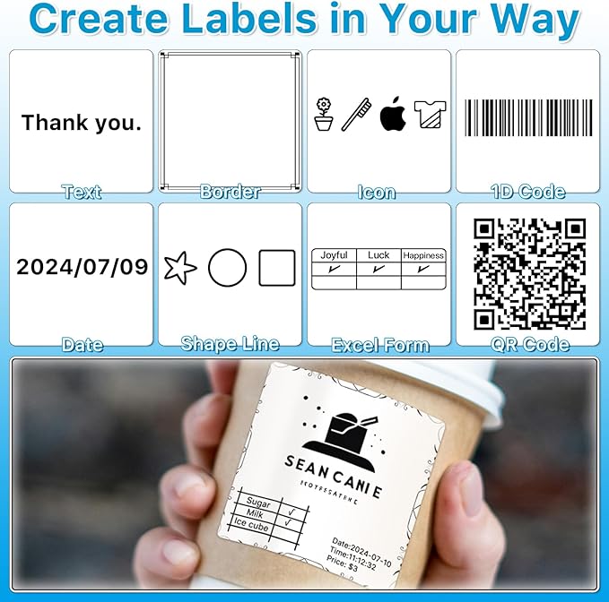 Square Thermal Label Stickers, 2"x2" (50.8mm x 50.8mm) Compatible with Multiple Thermal Printers Self-Adhesive Square Direct Strong Adhesive Thermal Labels, White, 500 Sheets/Roll