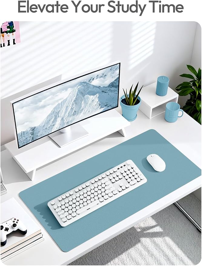 YSAGi Leather Desk Pad Protector, Office Desk Mat, Large Mouse Pad, Non-Slip PU Leather Desk Blotter, Laptop Desk Pad, Waterproof Desk Writing Pad for Office and Home (Aquamarine, 35.4" x 17")