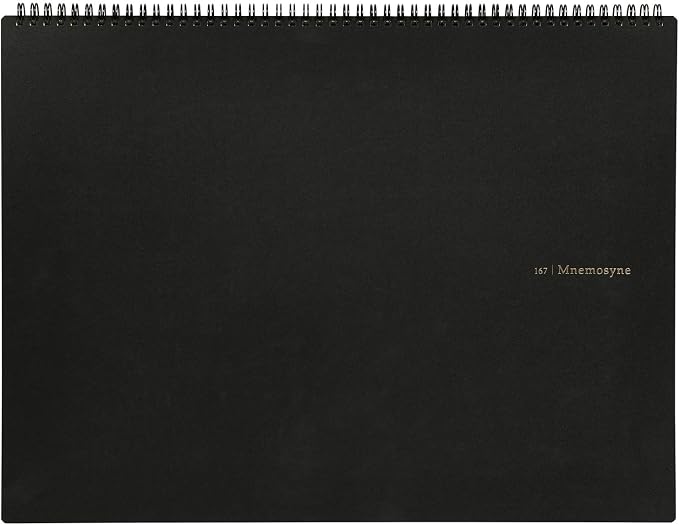 Maruman Mnemosyne Spiral Notebook, Horizontal A3, 11.69"x16.54", 5mm Grid | Professional Black Cover, 140 Graph Pages, Twin-Wire Bound To Lay Flat, Perforated Paper, For School & Office, Made in Japan