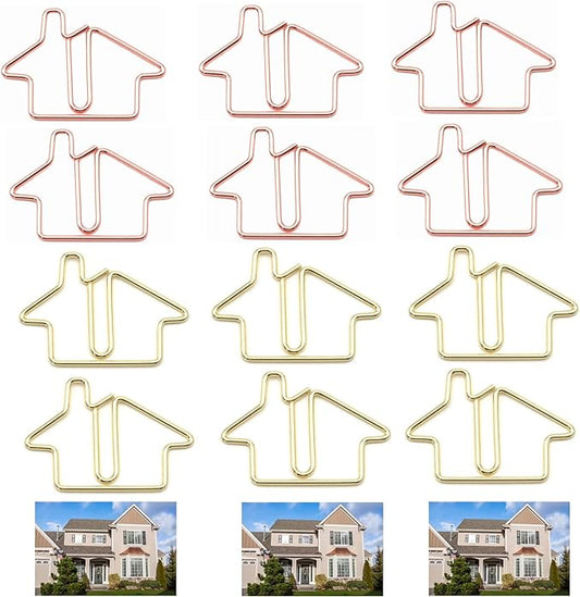 40 Pcs Cute House-Shaped Metal Paper Clips Set-Unique Gold and Rose Gold Paperclips for Office, School and Party Decor