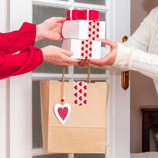 Whaline 109 Yard Valentine's Day Packing Tape Pink Red Love Heart Pattern Tape Waterproof Shipping Tape for Small Business DIY Crafts Present Packing Box Holiday Supplies