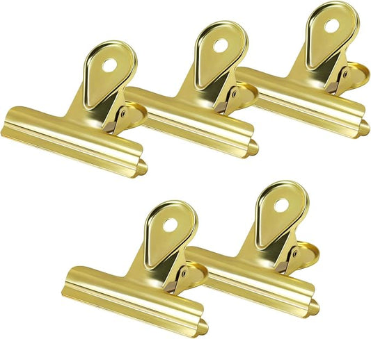 Koqye 5 Pcs Vintage Gold Bulldog Clips (65mm/2.6"), Antique Metal | Journal Clips to Hold Journal Open, Heavy Duty Binder Hinge Clamps for Travelers Notebook, Planner & Art Sketchbook