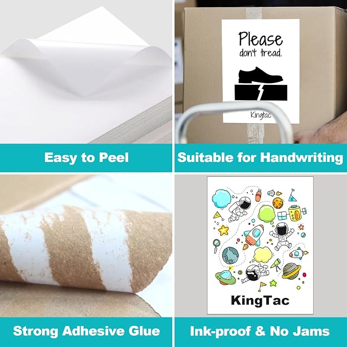 Kingtac [500 Labels] A4 Full Page Shipping Labels 8.5 x 11 for Laser & Inkjet Printers, Self Adhesive 8 1/2x11 Mailing Label Sheets