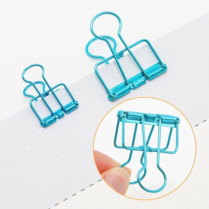 20 Pcs Hollow Out Long Tail Wire Binder Clips, 10 Medium + 10 Small | Blue, Assorted Sizes, Hollow Binder Clamps, Paper Binder Clips for Office School Supplies