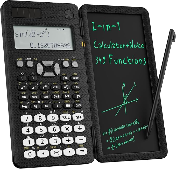 991MS 349 Functions 2-Line Display Scientific Desk Calculator with Notepad | ROATEE Scientific Calculator Back to Middle High School Supplies for Students Solar & Battery Powered, Foldable Easy to Carry