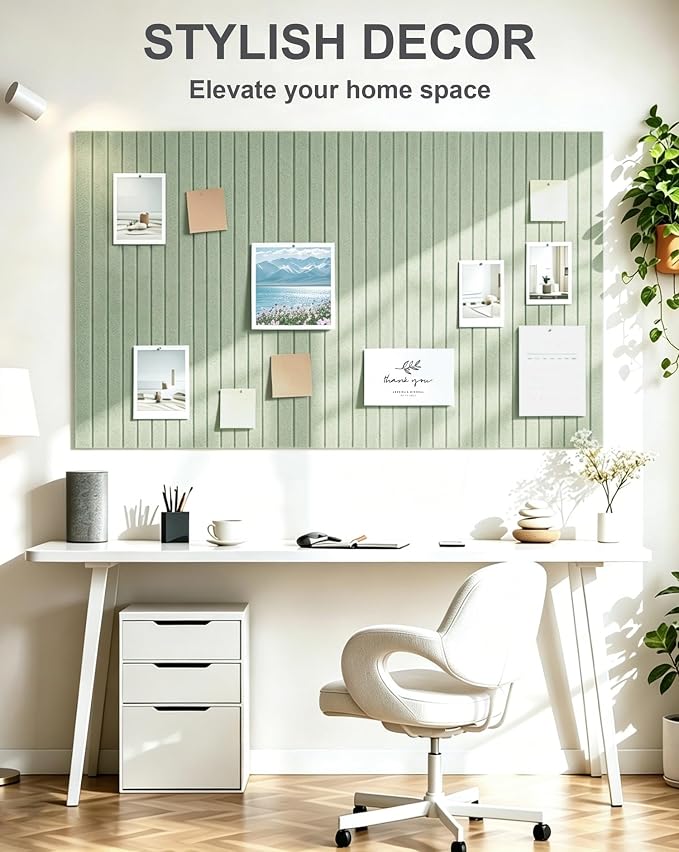 0.47" Thick Felt Pin Board 48"x36" Large Cork Board Alternative 12 Pack 11.81"x11.81"Felt Bulletin Board Wall Tiles Notice Board with 60 Pushpins for Home Office School(Fine-Sage)