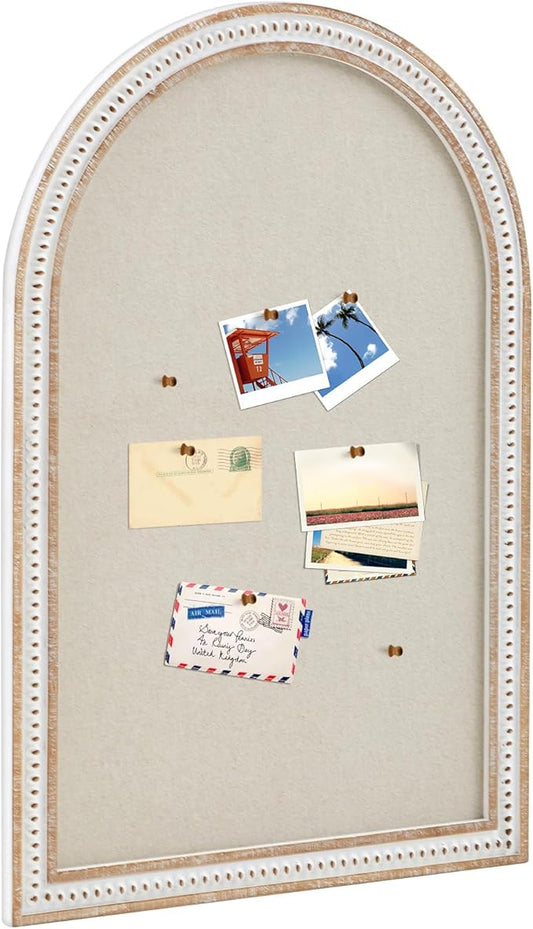 Vintage Framed Pin Board Linen Display Bulletin Board Large Ornate Fabric Picture Photo Pinboard Memo Decorative Prayer Pinboard Ornate for Wall Gift(Arch,24" X 36",Boho White)