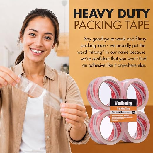 Packing Tape Refills, Clear, Packaging Tape Heavy Duty Designed for Moving, Shipping and Packing, Mailing,1.88" x 60 yds, 4 Roll