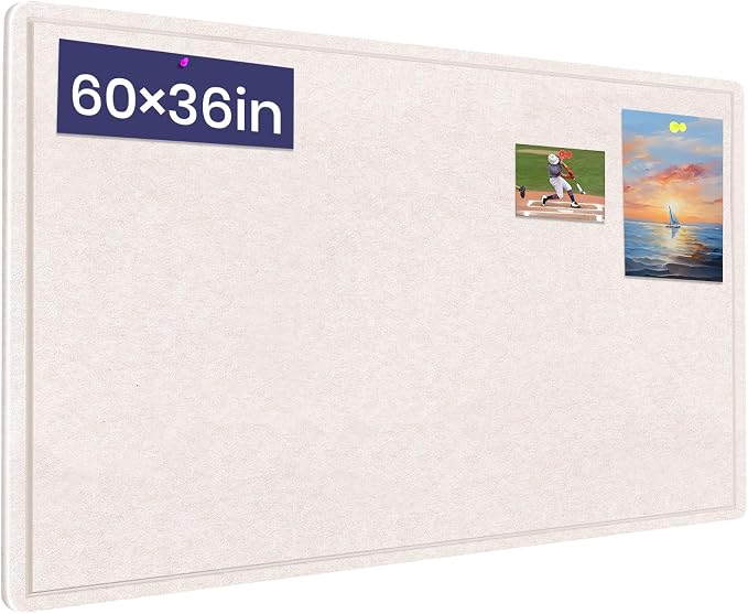 Large Bulletin Board 60" x 36" Felt Cork Board - Decor Pin Board, Oatmeal | Cork Board Alternative for Wall, Foldable Self-Adhesive Vision Board Prayer Board with Pushpins for Home Office Classroom