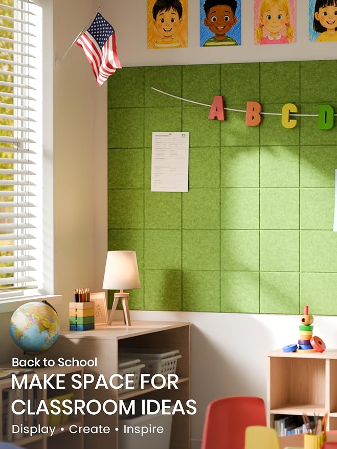 Bumusty 36" x 24" Large Cork Board Alternative, Kelly Green | 6-Pack Felt Bulletin Board Tiles, 60 Adhesive Tabs, 30 Pushpins, Home, Office, Classroom, Vision Board
