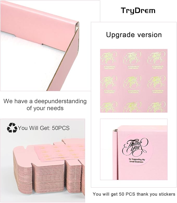 6x4x1.6 Inch Small Shipping Boxes, Pack of 50 Pink Cardboard Boxes, Mailer Packaging Boxes for Gift