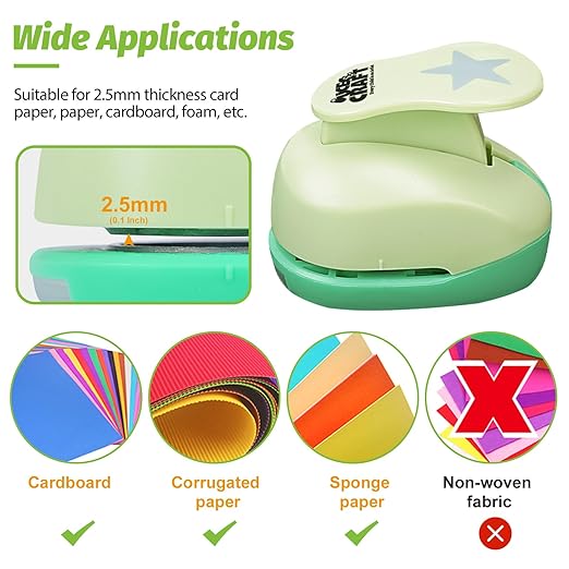 UCEC Star Hole Paper Punch, Star Lever Puncher for Crafts, 1 Inch Craft Punch, 5/8 inch Hole Punch Shape, 3/8 inch Paper Punches for Crafting